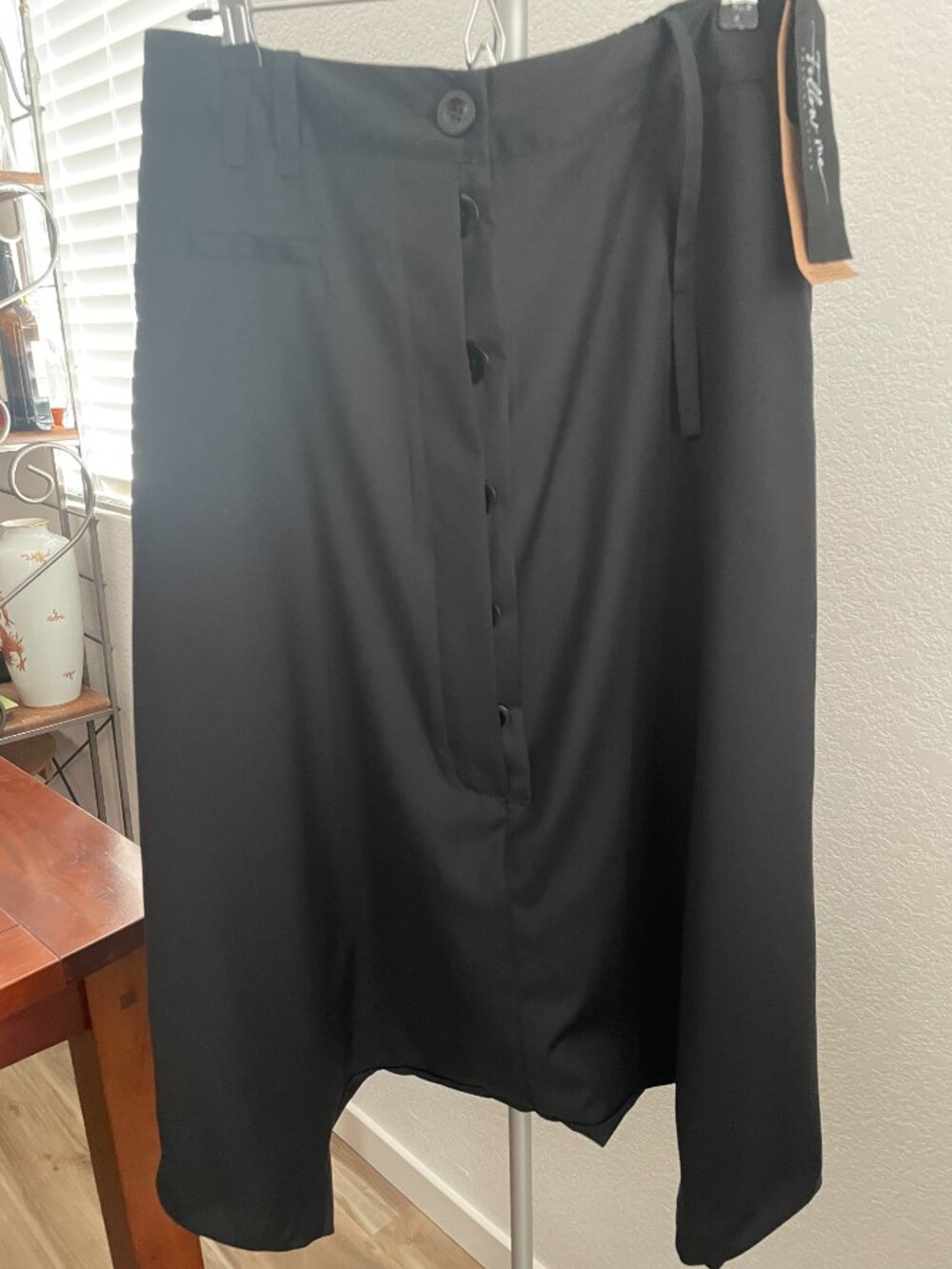 BLACK WOOL DROP CROTCH PANTS